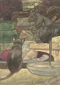 An illustration for Aesop's Fables The field mouse and the town mouse by Charles Robinson