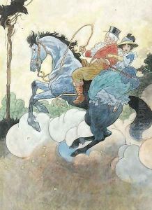 A gentleman and a lady on a rearing horse by Charles Robinson