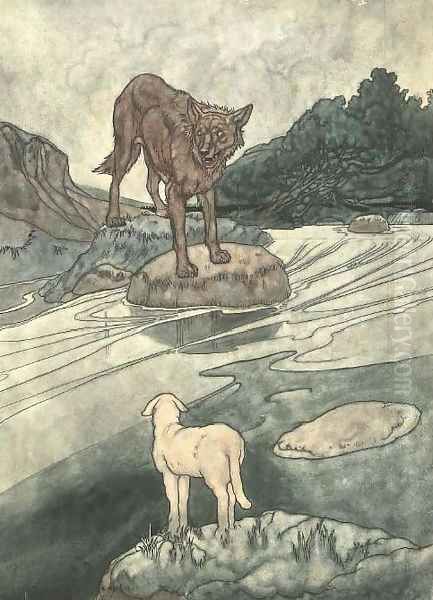 Illustrations for Aesop's Fables The wolf and the lamb - view 1