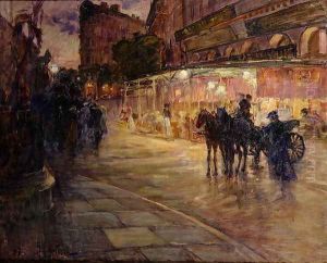 Paris street scene by night by Alexandre Rigotard