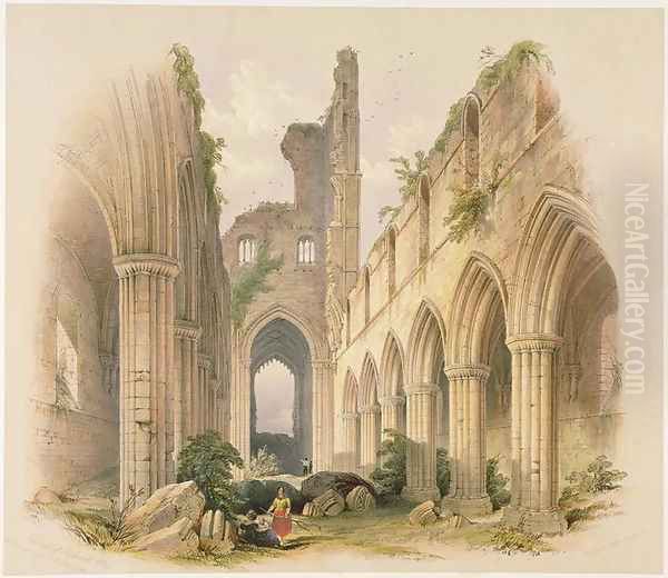 Kirkstall Abbey, the Nave and Choir, from The Monastic Ruins of Yorkshire, engraved by George Hawkins 1819-52, 1842 - view 1