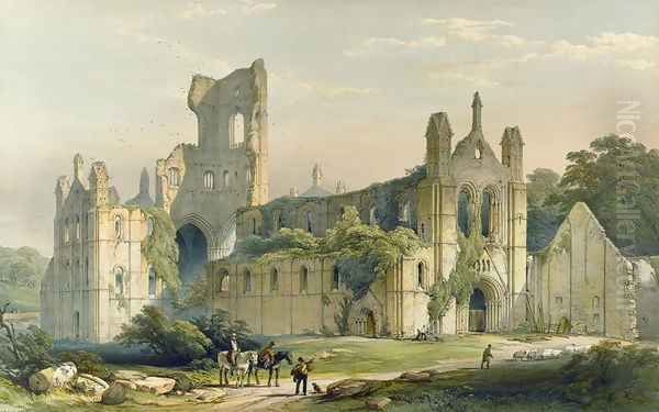 Kirkstall Abbey from the North West, from The Monastic Ruins of Yorkshire, engraved by George Hawkins 1819-52, 1843 - view 1