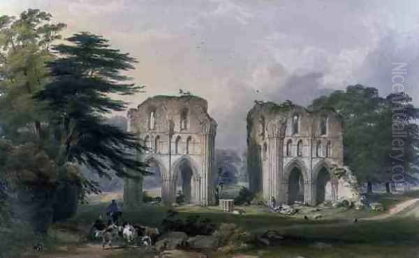 Roche Abbey, view from the West, from The Monastic Ruins of Yorkshire, engraved by George Hawkins 1819-52, 1842 - view 1