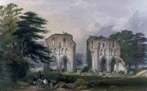 Roche Abbey, view from the West, from The Monastic Ruins of Yorkshire, engraved by George Hawkins 1819-52, 1842 by William Richardson