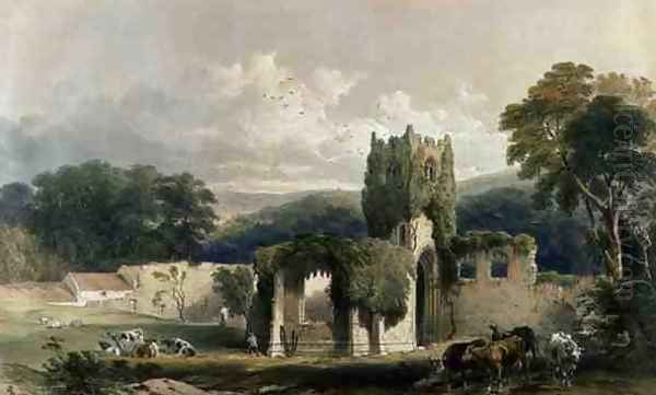 Mount Grace Priory, exterior of the church, from The Monastic Ruins of Yorkshire, engraved by George Hawkins 1819-52, 1842 - view 1