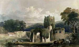 Mount Grace Priory, exterior of the church, from The Monastic Ruins of Yorkshire, engraved by George Hawkins 1819-52, 1842 by William Richardson