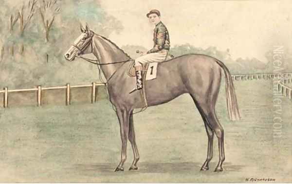 A racehorse with jockey up - view 1