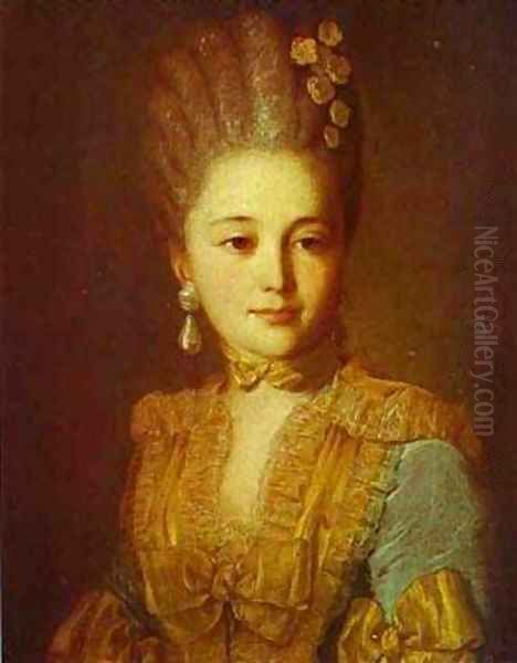 Portrait Of An Unknown Woman In A Blue Dress With Yellow Trimmings 1760s - view 1
