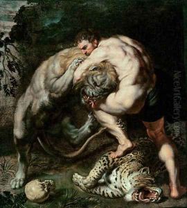 Hercules Fighting the Nemean Lion by (studio of) Rubens, Peter Paul
