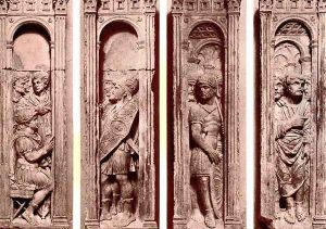 Four reliefs with the trials of Saint Peter by Paolo Romano