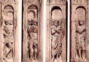 Four reliefs with the trials of Saint Paul by Paolo Romano