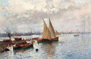 Boats in the harbour by Oscar Ricciardi