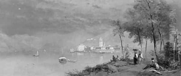 Figures On A Track Before An Italian Lake - view 1