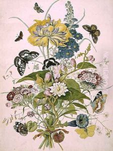 Still life of flowers including a parrot tulip, larkspur, sweet william, gentian and cyclamen, 1769 by Thomas Robins