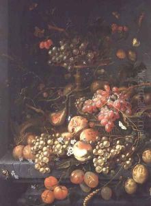 Still life of fruit on a ledge by Coenraet Roepel