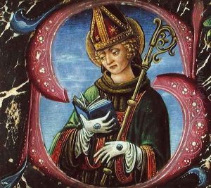Historiated initial S depicting a Bishop Saint, c.1470