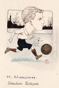 Bert Middlemiss, Tottenham Hotspur, drawing for a set of cigarette cards, 1907 by Rip