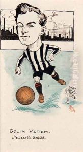 Colin Veitch, Newcastle United, drawing for a set of cigarette cards, 1907 by Rip