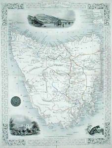 Van Diemens Island or Tasmania, from a Series of World Maps published by John Tallis and Co., London and New York, 1850s by John Rapkin