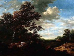 A Wooded Landscape with Cattle by Jacob Salomonsz. Ruysdael