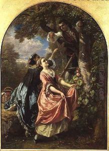 Rousseau and Mlle. Galley Gathering Cherries, 1851 by Camille-Joseph-Etienne Roqueplan