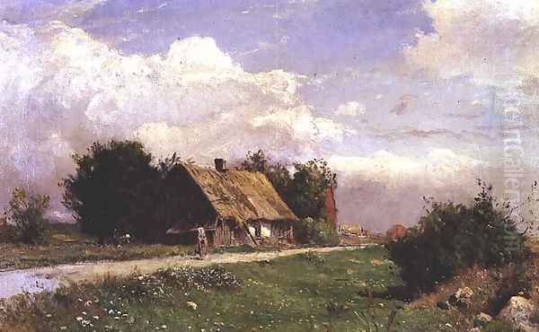 A wooded landscape with figures by a cottage - view 1