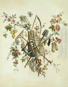 A garden textile design, from Oeuvre contenant un Receuil de Trophees, Attributs, Cartouches, Vases, Fleurs, Ornemens, et Plusieurs Dessins agreeables pour broder les Fauteuils, engraved by Etienne Claude Voysard 1746-1816 by Ranson, Pierre