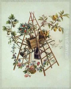 A garden textile design , from Oeuvre contenant un Receuil de Trophees, Attributs, Cartouches, Vases, Fleurs, Ornemens, et Plusieurs Dessins agreeables pour broder des Fauteuils, engraved by Etienne Claude Voysard 1746-1816 by Ranson, Pierre