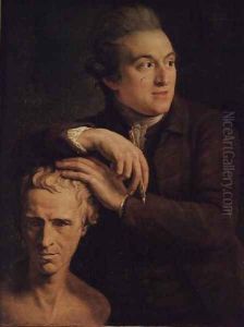 Portrait of Joseph Nollekens 1737-1823 the sculptor with a bust of Laurence Sterne 1713-68 by John Francis Rigaud