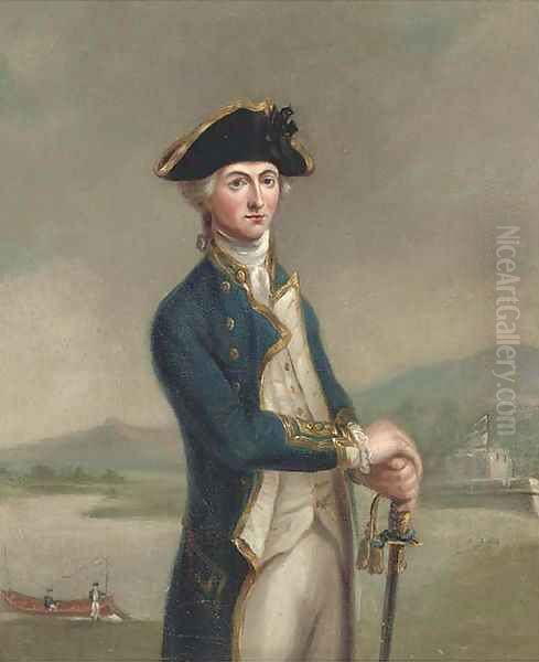 Portrait of Captain Horatio Nelson, three-quarter-length, standing before the captured Spanish Fort San Juan, Nicaragua by John Francis Rigaud