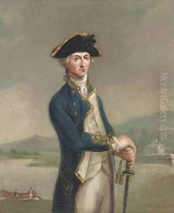 Portrait of Captain Horatio Nelson, three-quarter-length, standing before the captured Spanish Fort San Juan, Nicaragua