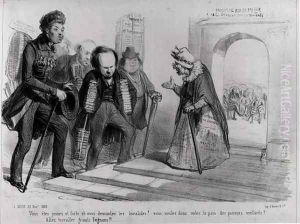 Dumas, Hugo et Balzac seeking their admission to the French Academy, illustration from La Mode, 23rd November 1839 by Benjamin Roubaud