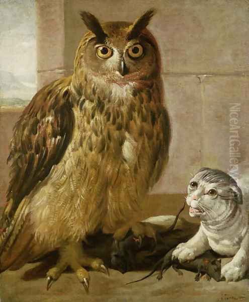 Eagle Owl and Cat with Dead Rats - view 1