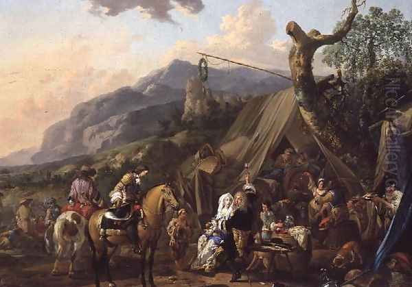 Military commander at a mountain encampment with merrymakers - view 1