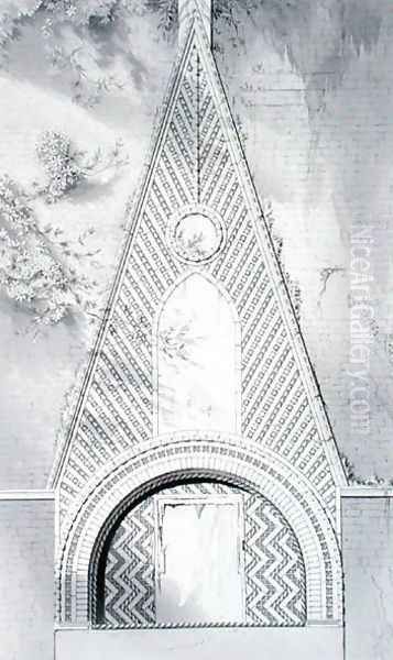 Door Heads, In Campiello della Chiesa, San Luca, from Examples of the Architecture of Venice by John Ruskin, engraved by J.C. Armitage, 1851 - view 1