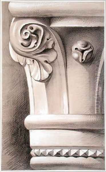 CaBernardo, Capital of Window Shafts, from Examples of the Architecture of Venice by John Ruskin, lithograph by G Rosenthal, 1851 - view 1