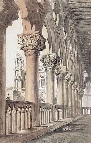 The Ducal Palace, Renaissance Capitals of the Loggia, from 'Examples of the Architecture of Venice by John Ruskin, engraved by G. Rosenthal, 1851 - view 1