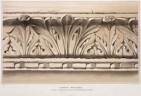 Cornice Moulding, From a Tomb in the Church of S.S. Giovanni e Paolo, from Examples of the Architecture of Venice by John Ruskin, engraved by G. Rosenthal, 1851 - view 1