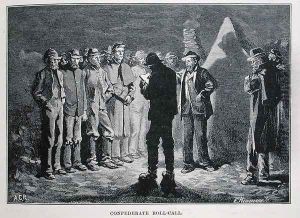 Confederate Roll-call, engraved by Ernst Heinemann 1848-1912, illustration from Battles and Leaders of the Civil War, edited by Robert Underwood Johnson and Clarence Clough Buel by Redwood, Allen Carter