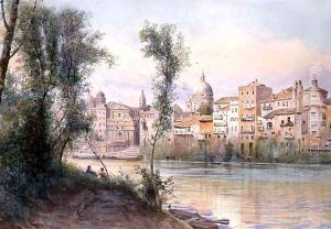 View of the Porto di Ripetta dai Prati, Rome by Ettore Roesler Franz
