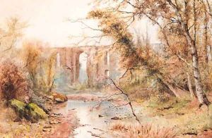 A Roman Aqueduct crossing a River in the Country by Ettore Roesler Franz