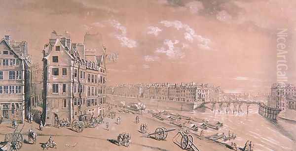 The Ile Saint-Louis and the corn docks from the Place de Greve, c.1757 - view 1