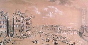 The Ile Saint-Louis and the corn docks from the Place de Greve, c.1757 by Nicolas Raguenet