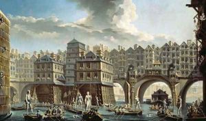 The Bargemens Contest in front of the Pont Neuf, Paris by Nicolas Raguenet