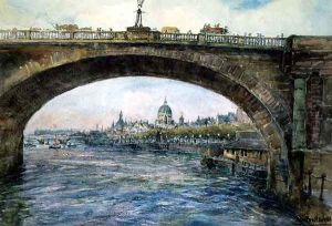 Waterloo Bridge with St. Pauls Cathedral in the Distance by Alfred Rawlings