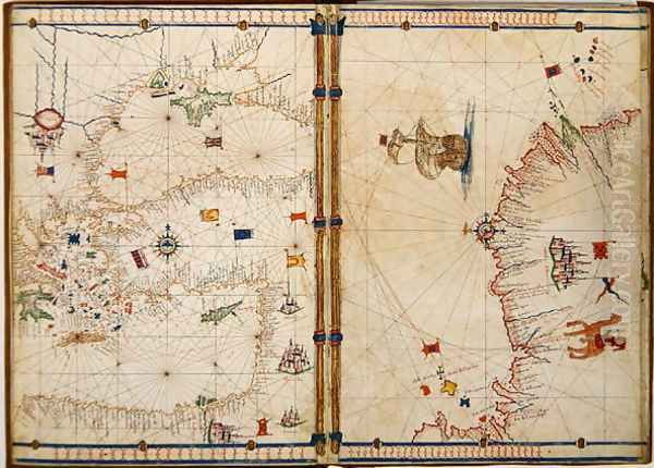 Ms Ital 550.0.3.15 fol.4v-5r Map of the Eastern Mediterranean Coast and Islands, from the Carte Geografiche - view 1