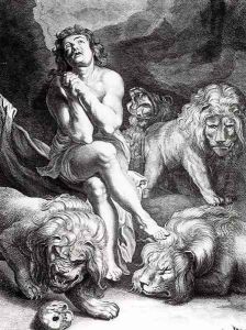 Daniel in the Lions Den, engraved by Abraham Blooteling 1640-90 by (studio of) Rubens, Peter Paul
