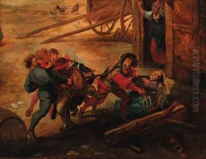 Peasants fighting in a farmyard by (studio of) Rubens, Peter Paul