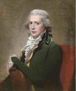 Portrait of a gentleman, half-length, in a green coat and yellow waistcoat, holding a book by John Russell