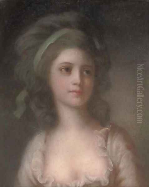 Portrait of a young lady, bust-length, with a blue ribbon in her hair - view 1